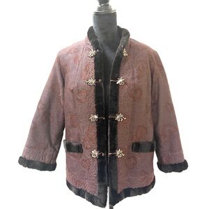 Vintage Reversible Asian Brocade Jacket with Faux Fur